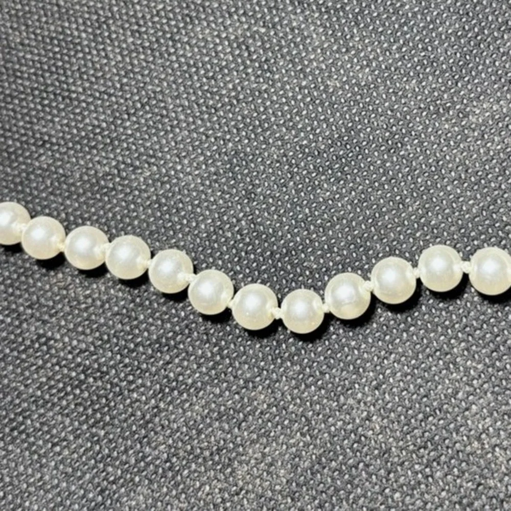 Vintage Filigree Clasp Hand Knotted Cream Faux Pearl Strand Necklace Gold Tone